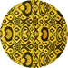 Round Abstract Yellow Modern Rug, abs2199yw