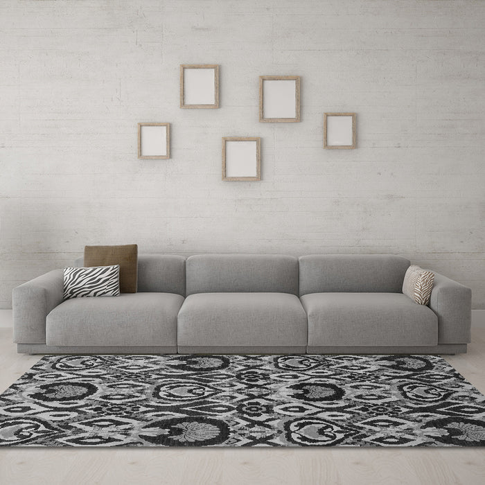 Machine Washable Abstract Gray Modern Rug in a Living Room,, wshabs2199gry