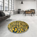 Round Machine Washable Abstract Gen Brown Yellow Rug in a Office, wshabs2199