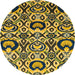 Round Machine Washable Abstract Gen Brown Yellow Rug, wshabs2199