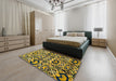 Abstract Golden Brown Yellow Modern Rug in a Bedroom, abs2199