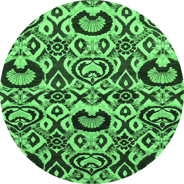Round Machine Washable Abstract Emerald Green Modern Area Rugs, wshabs2199emgrn