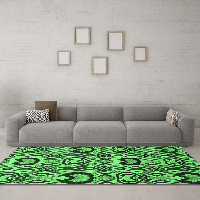 Machine Washable Abstract Emerald Green Modern Area Rugs in a Living Room,, wshabs2199emgrn