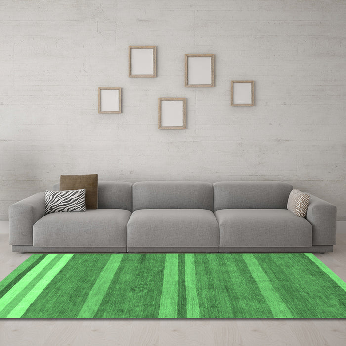 Machine Washable Abstract Emerald Green Modern Area Rugs in a Living Room,, wshabs219emgrn
