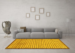 Machine Washable Checkered Yellow Modern Rug in a Living Room, wshabs21yw
