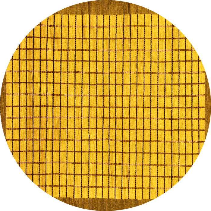 Round Checkered Yellow Modern Rug, abs21yw