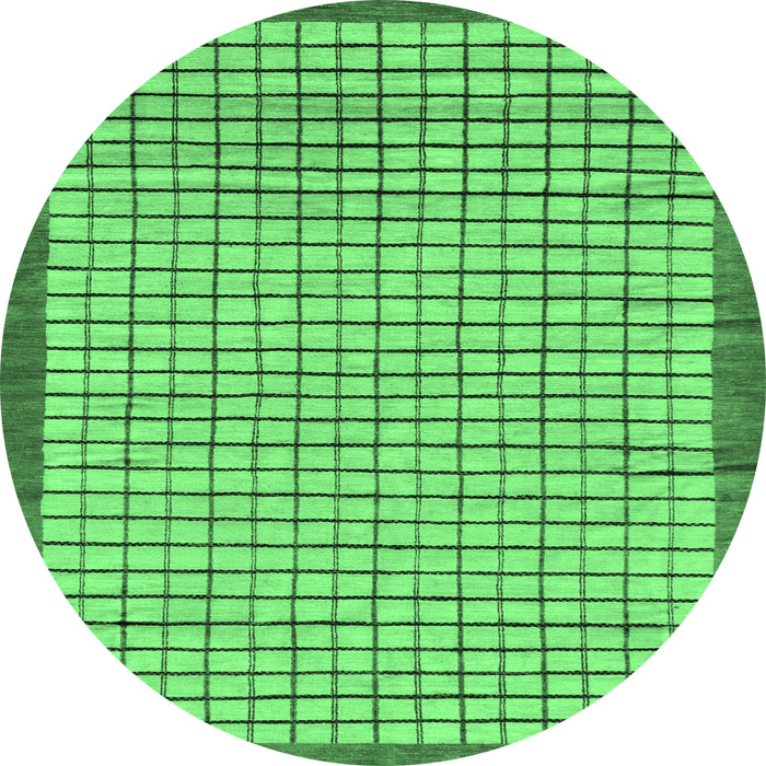 Round Machine Washable Checkered Emerald Green Modern Area Rugs, wshabs21emgrn