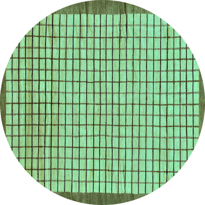 Round Machine Washable Checkered Turquoise Modern Area Rugs, wshabs21turq