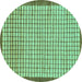 Round Machine Washable Checkered Turquoise Modern Area Rugs, wshabs21turq