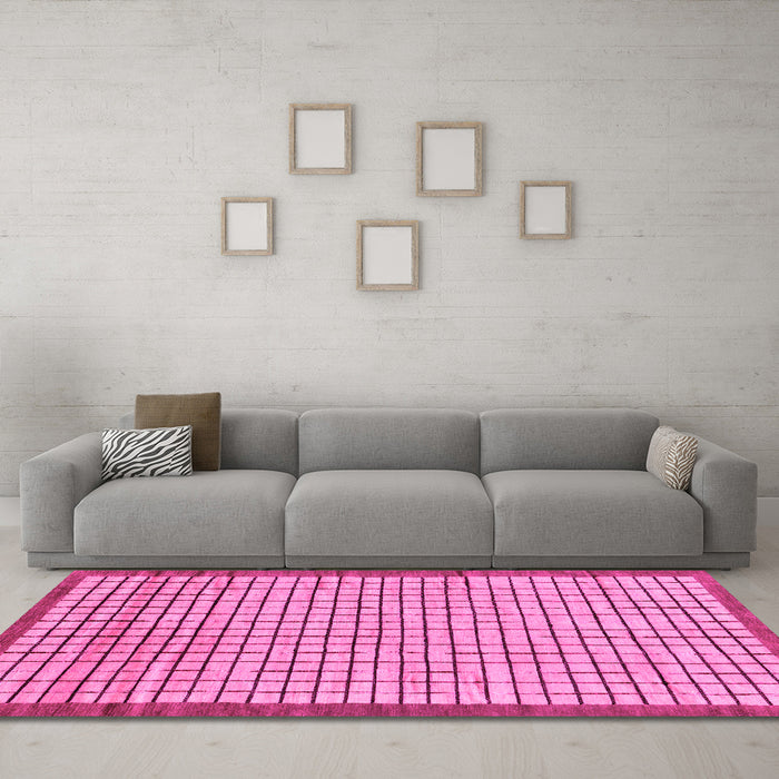 Machine Washable Checkered Pink Modern Rug in a Living Room, wshabs21pnk