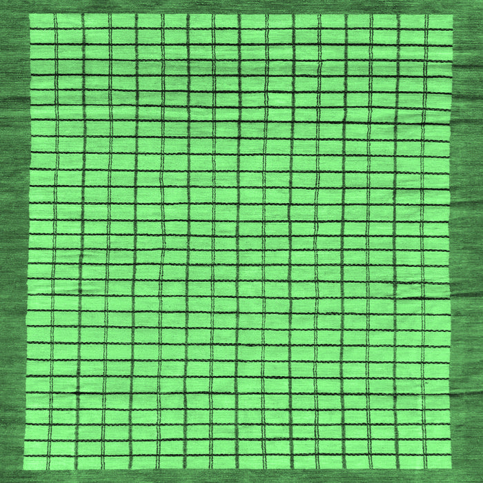 Square Machine Washable Checkered Emerald Green Modern Area Rugs, wshabs21emgrn