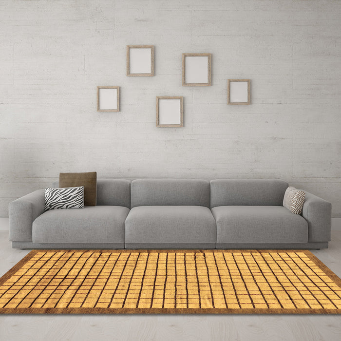 Machine Washable Checkered Brown Modern Rug in a Living Room,, wshabs21brn