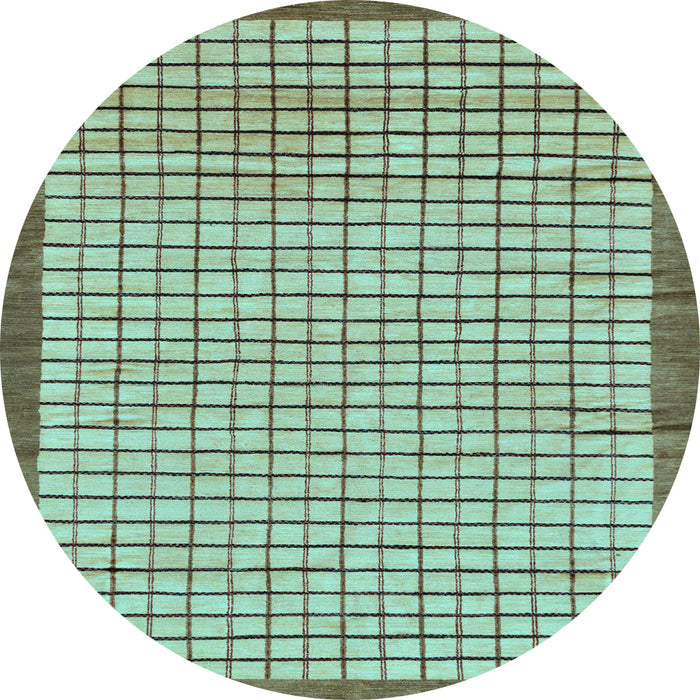 Round Machine Washable Checkered Light Blue Modern Rug, wshabs21lblu