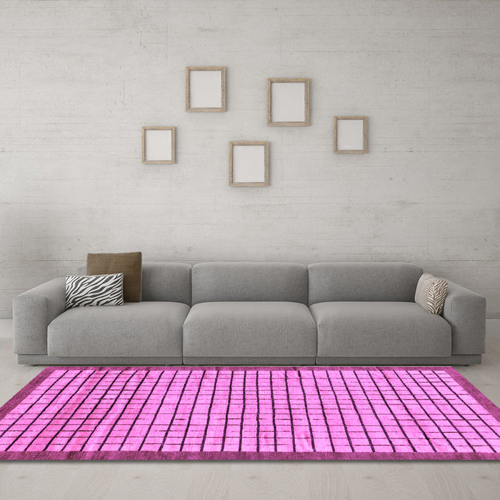 Machine Washable Checkered Purple Modern Area Rugs in a Living Room, wshabs21pur