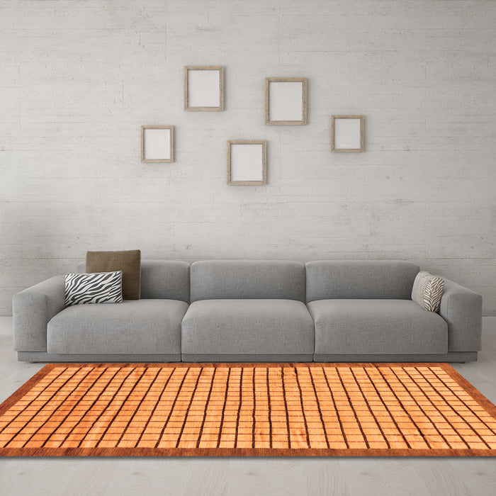 Machine Washable Checkered Orange Modern Area Rugs in a Living Room, wshabs21org