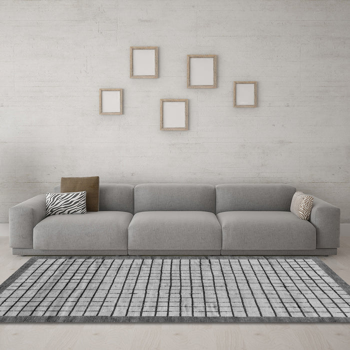 Machine Washable Checkered Gray Modern Rug in a Living Room,, wshabs21gry