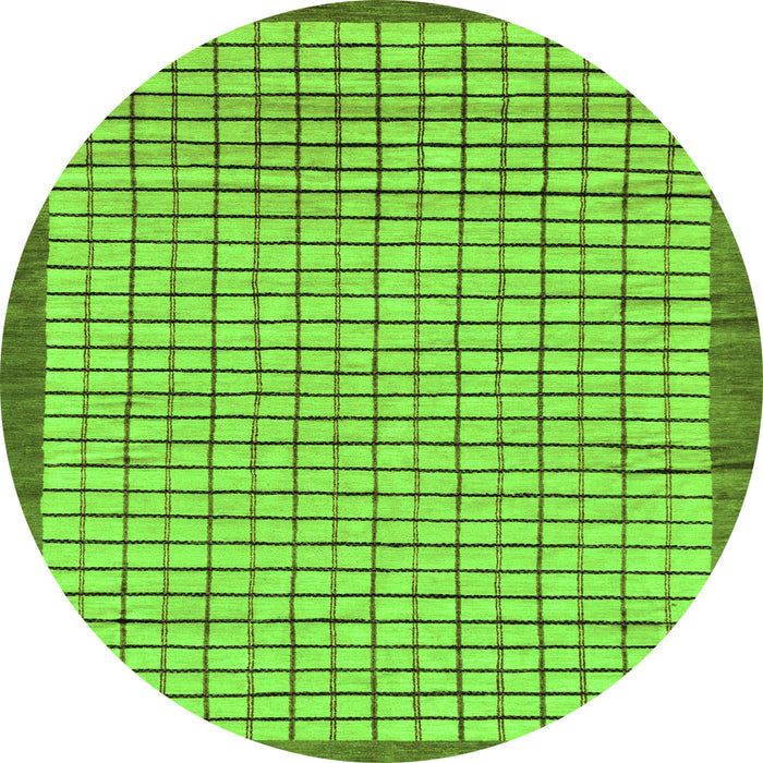 Round Machine Washable Checkered Green Modern Area Rugs, wshabs21grn
