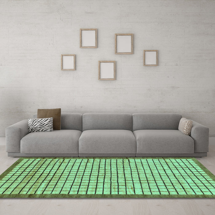 Machine Washable Checkered Turquoise Modern Area Rugs in a Living Room,, wshabs21turq