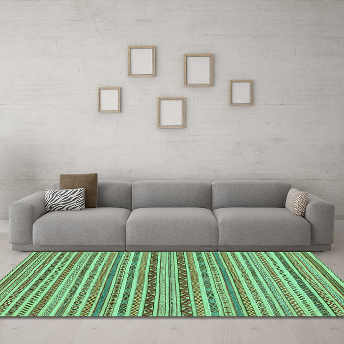 Machine Washable Abstract Turquoise Modern Area Rugs in a Living Room,, wshabs2201turq