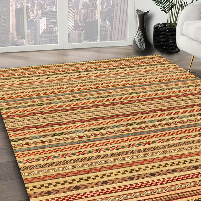 Machine Washable Abstract Saffron Yellow Rug in a Family Room, wshabs2201
