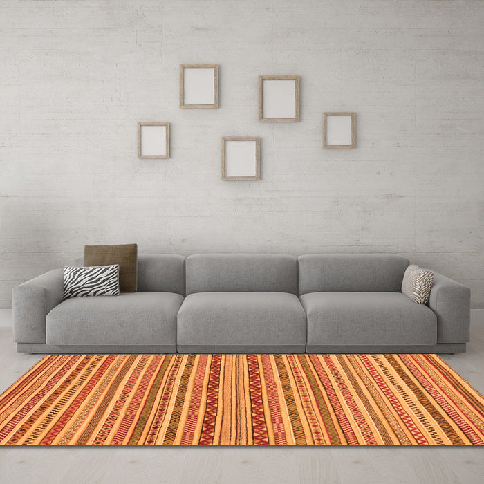 Machine Washable Abstract Orange Modern Area Rugs in a Living Room, wshabs2201org