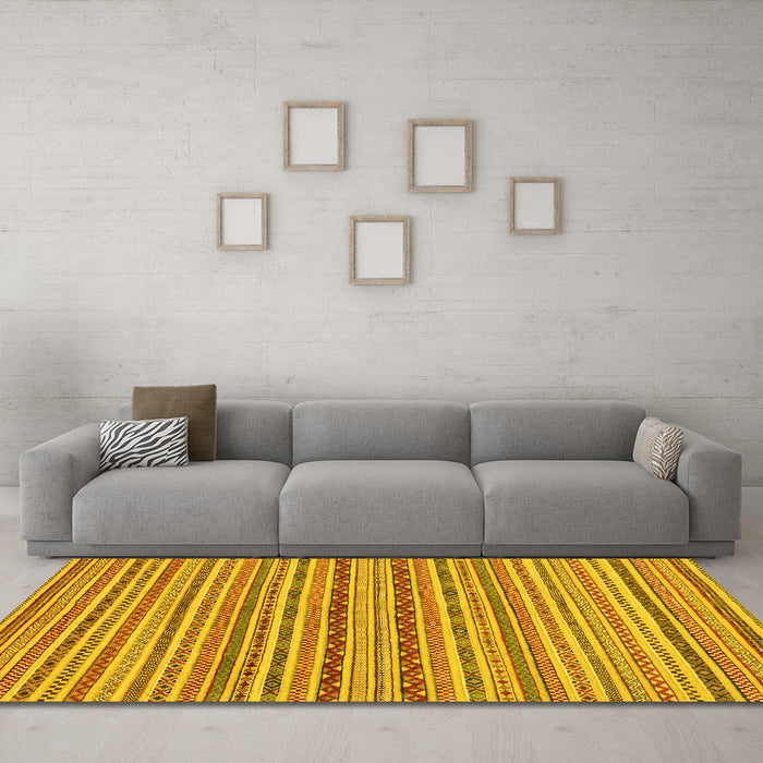 Machine Washable Abstract Yellow Modern Rug in a Living Room, wshabs2201yw