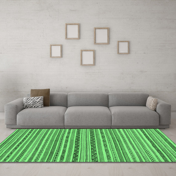 Machine Washable Abstract Emerald Green Modern Area Rugs in a Living Room,, wshabs2201emgrn