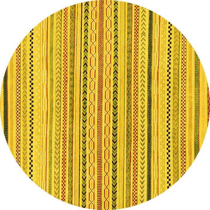 Round Machine Washable Solid Yellow Modern Rug, wshabs2202yw