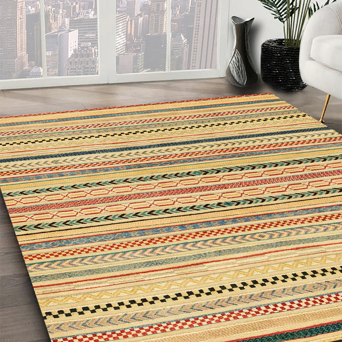Abstract Chrome Gold Yellow Solid Rug in Family Room, abs2202