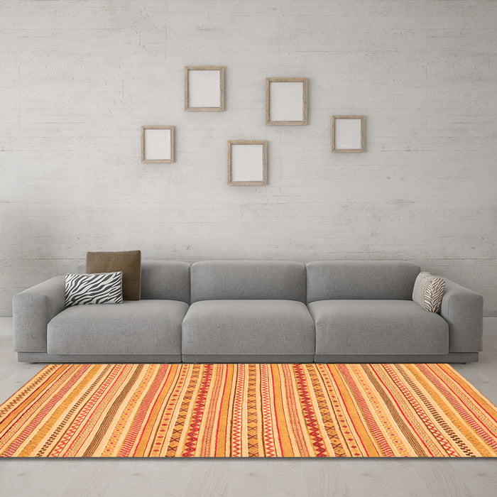 Machine Washable Abstract Orange Modern Area Rugs in a Living Room, wshabs2203org