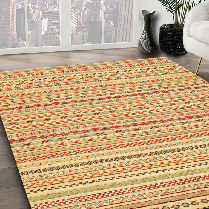 Abstract Chrome Gold Yellow Modern Rug in Family Room, abs2203