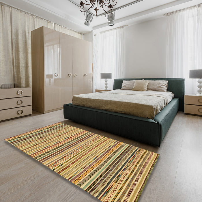 Machine Washable Abstract Chrome Gold Yellow Rug in a Bedroom, wshabs2204
