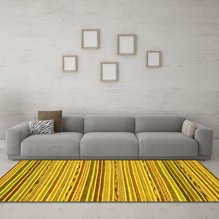 Machine Washable Abstract Yellow Modern Rug in a Living Room, wshabs2204yw