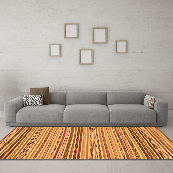 Machine Washable Abstract Orange Modern Area Rugs in a Living Room, wshabs2204org