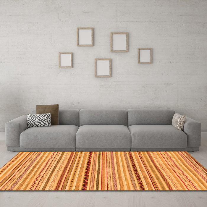 Machine Washable Abstract Orange Modern Area Rugs in a Living Room, wshabs2205org