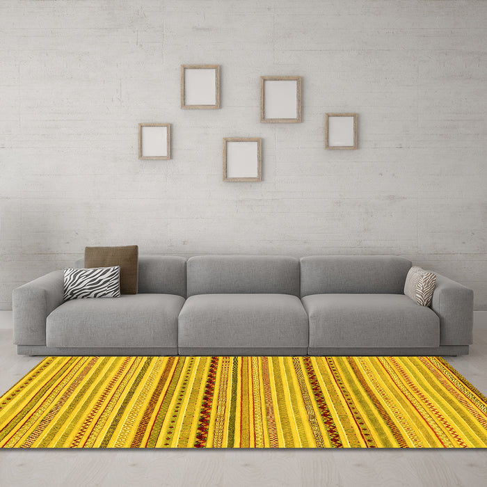 Machine Washable Abstract Yellow Modern Rug in a Living Room, wshabs2205yw