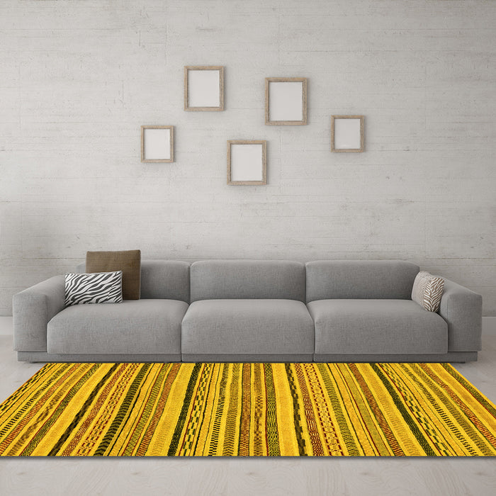 Machine Washable Abstract Yellow Modern Rug in a Living Room, wshabs2206yw
