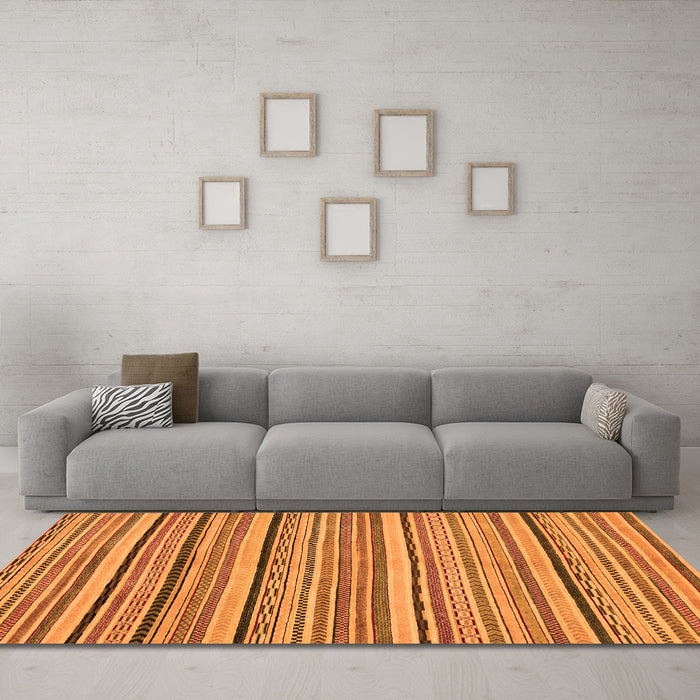 Machine Washable Abstract Orange Modern Area Rugs in a Living Room, wshabs2206org