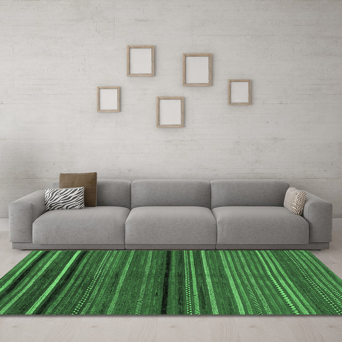 Machine Washable Abstract Emerald Green Modern Area Rugs in a Living Room,, wshabs2207emgrn