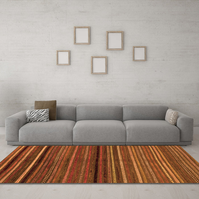 Machine Washable Abstract Orange Modern Area Rugs in a Living Room, wshabs2207org