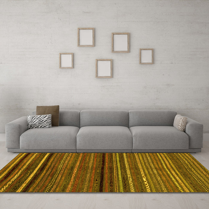Machine Washable Abstract Yellow Modern Rug in a Living Room, wshabs2207yw