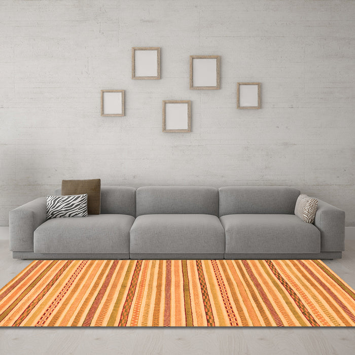 Machine Washable Abstract Orange Modern Area Rugs in a Living Room, wshabs2209org