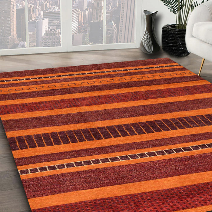 Machine Washable Abstract Orange Red Rug in a Family Room, wshabs220