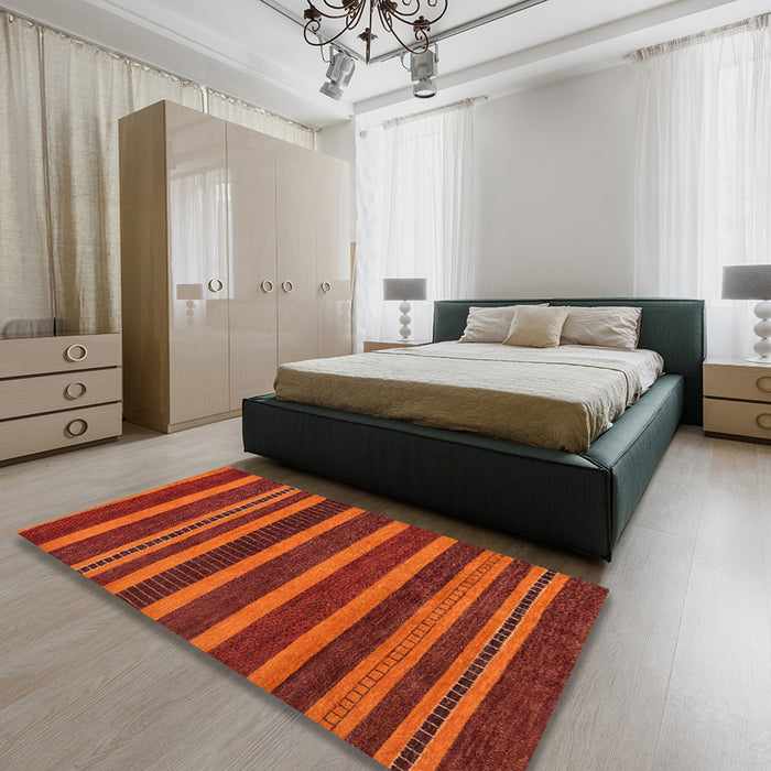 Machine Washable Abstract Orange Red Rug in a Bedroom, wshabs220