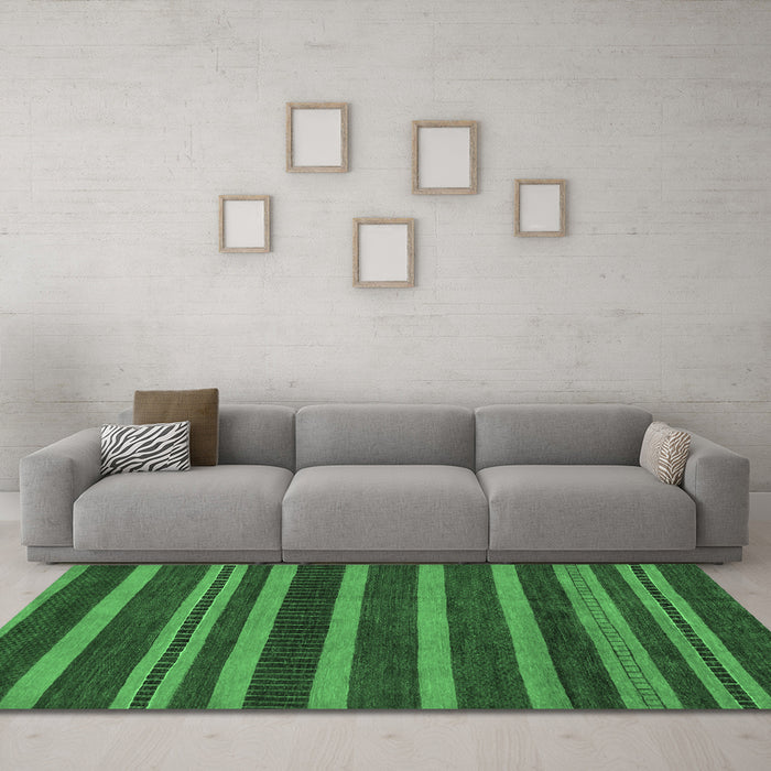 Machine Washable Abstract Emerald Green Modern Area Rugs in a Living Room,, wshabs220emgrn