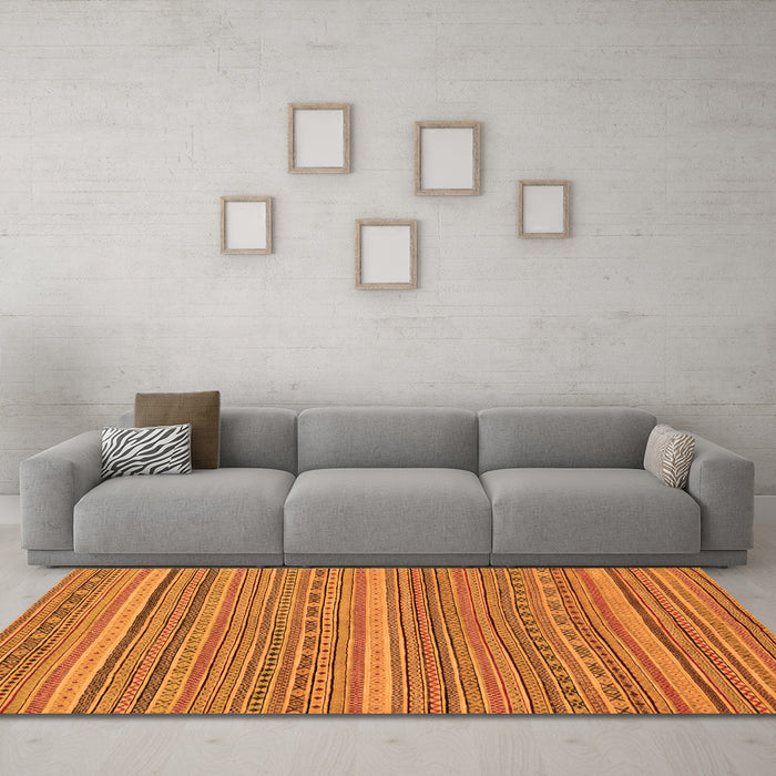 Machine Washable Abstract Orange Modern Area Rugs in a Living Room, wshabs2210org