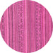 Round Machine Washable Abstract Pink Modern Rug, wshabs2210pnk