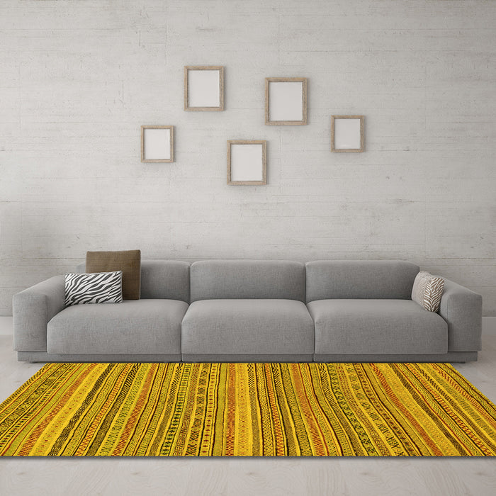 Machine Washable Abstract Yellow Modern Rug in a Living Room, wshabs2210yw
