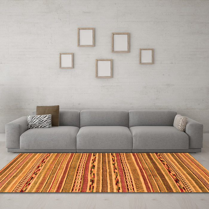 Machine Washable Abstract Orange Modern Area Rugs in a Living Room, wshabs2211org