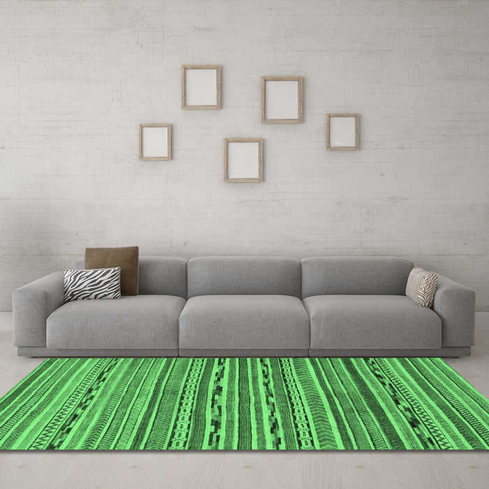 Machine Washable Abstract Emerald Green Modern Area Rugs in a Living Room,, wshabs2211emgrn